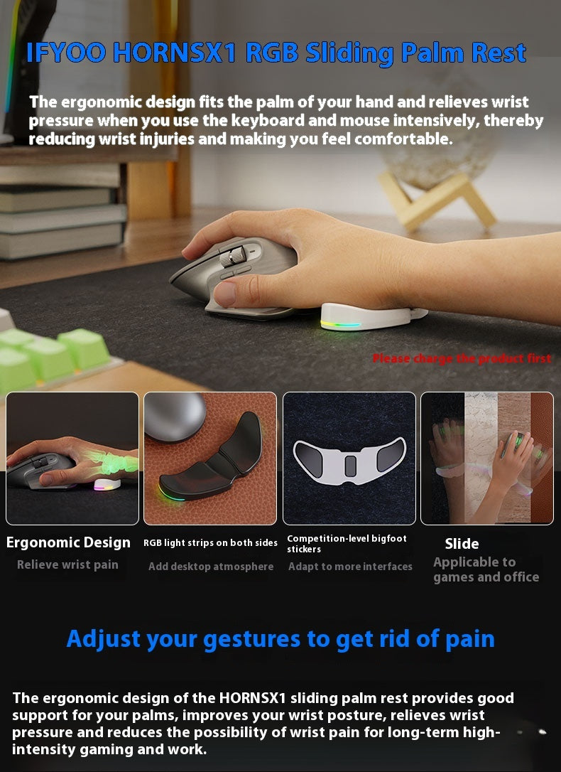 IFYOO RGB Light Ergonomic Wristband Palm Tray Wrist Pad Creative Mobile